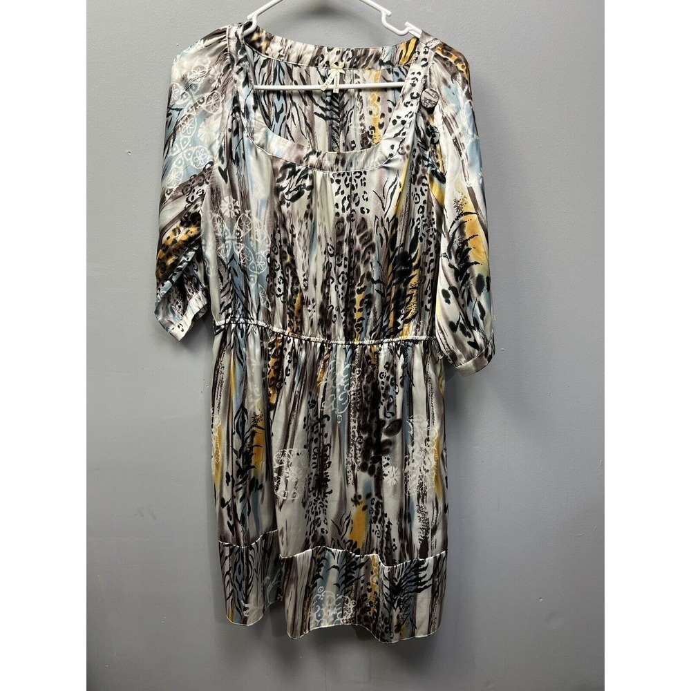 Lapis Dress Womens Large Multi Color Animal Print Elastic Waist Short Sleeve